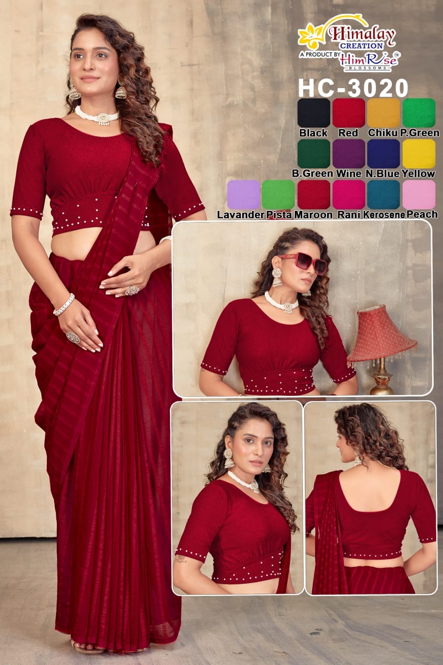Stretchable blouse - HC-3020 -Red-XXL