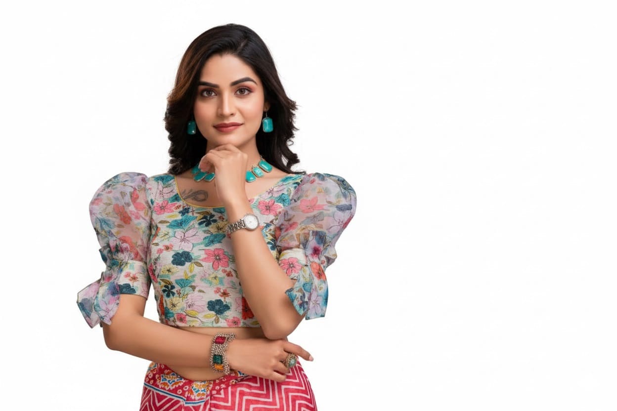 Stretchable blouse - HC-1814-Flowery-XXL